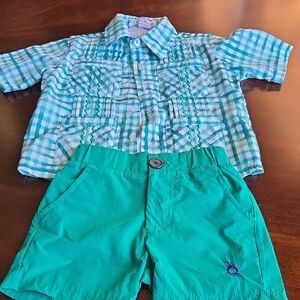 Boy's Checkered Guayabera and Shorts Set - Blue